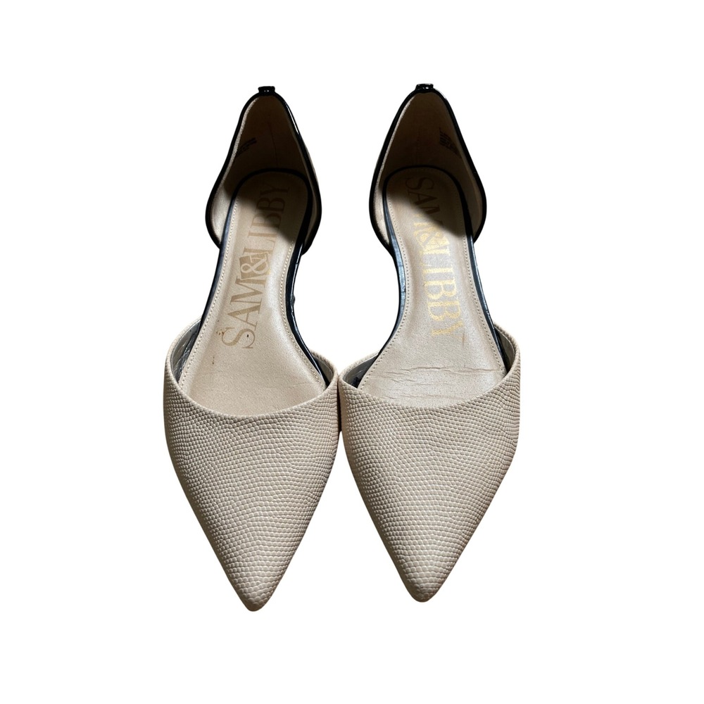 Sam & Libby d'Orsay Flats Black Cream Size 8 Pointed Toe Faux Snakeskin